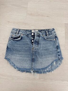 Free People Denim Frayed Hem Mini Skirt